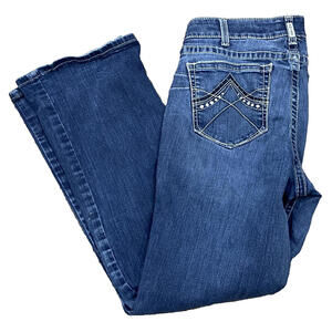 Ariat Real Denim Jeans Womens 34L Mid Rise Boot Cut Western Thick Stitch Flare